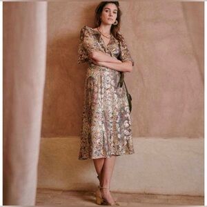 Sézane Paula Floral Metallic Lurex Midi Wrap Dress